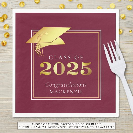 Serviette En Papier Élégant Graduation 2023 Maroon Gold Personnalisé N