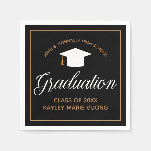 Serviette En Papier Elégant Graduation Black Gold Personnalisé Party (Devant)