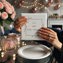 Elégant Graduation Bordure florale noire et blanch