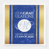 Serviette En Papier Élégant Graduation Monogramme Bleu Marbre Or Huile (Devant)