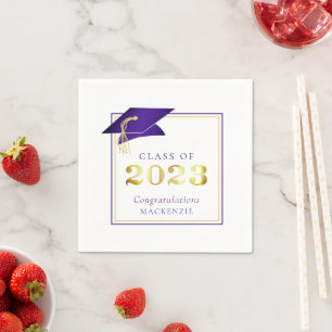 Serviette En Papier Élégant Graduation Purple Faux Gold Foil 2023