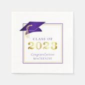 Serviette En Papier Élégant Graduation Purple Faux Gold Foil 2023 (Devant)