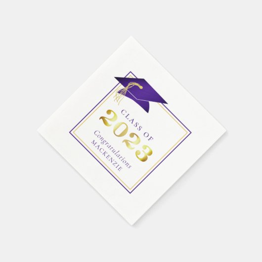 Serviette En Papier Élégant Graduation Purple Faux Gold Foil 2023 (Coin)