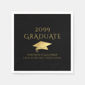 Serviette En Papier Élégant Gradué Noir Faux Gold Foil Nom du Casquett (Devant)
