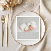 Serviette En Papier Elegant Gray Script Photo Baptism