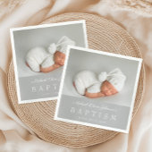 Serviette En Papier Elegant Gray Script Photo Baptism