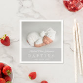 Serviette En Papier Elegant Gray Script Photo Baptism (En situation)