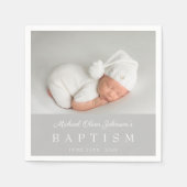 Serviette En Papier Elegant Gray Script Photo Baptism (Devant)