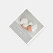 Serviette En Papier Elegant Gray Script Photo Baptism (Coin)