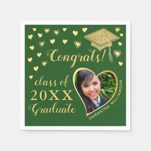 Serviette En Papier Élégant Green and Gold 2025 Graduation (Devant)