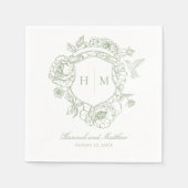 Serviette En Papier Élégant Green Chinoiserie Bird Crest Mariage (Devant)