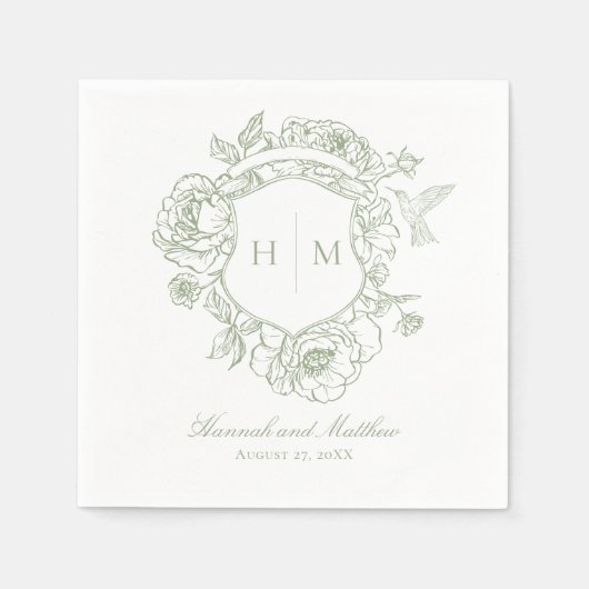 Serviette En Papier Élégant Green Chinoiserie Bird Crest Mariage (Devant)