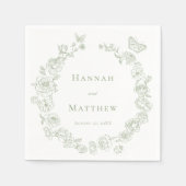 Serviette En Papier Élégant Green Chinoiserie Bird Crest Mariage (Devant)