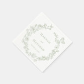 Serviette En Papier Élégant Green Chinoiserie Bird Crest Mariage (Coin)