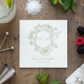 Serviette En Papier Élégant Green Chinoiserie Bird Crest Mariage