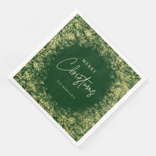 Serviette En Papier Élégant Green Gold Snowflakes Noël (Coin)