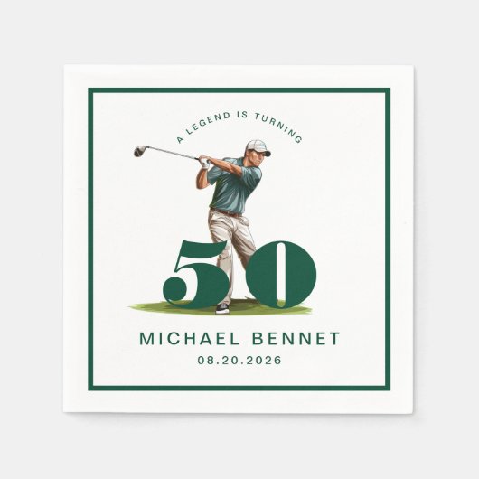 Serviette En Papier Elegant Green Golf 50th Birthday (Devant)