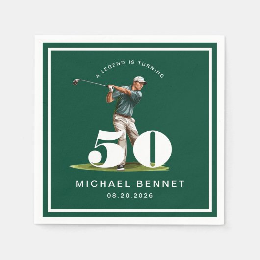 Serviette En Papier Elegant Green Golf 50th Birthday (Devant)
