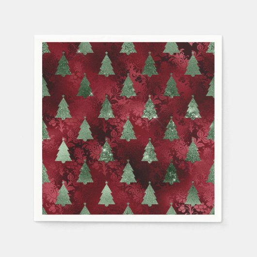 Serviette En Papier Elegant Green Trees Red Faux Foil Christmas (Devant)