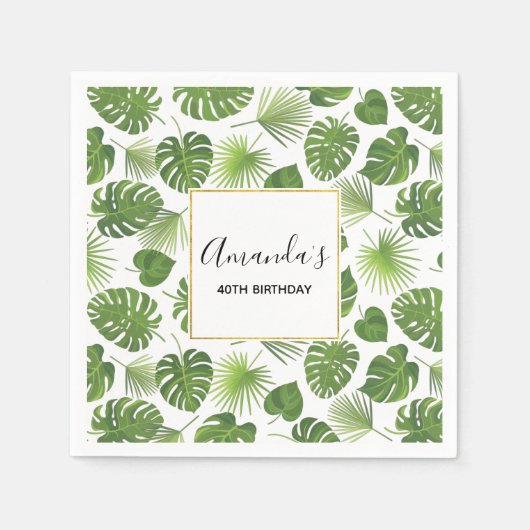 Serviette En Papier Elégant Green Tropical Feuille Motif Anniversaire (Devant)