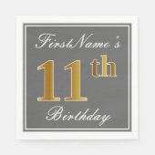 Serviette En Papier Elégant Grey, Faux Gold 11e anniversaire; Nom pers (Devant)