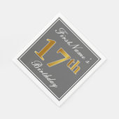 Serviette En Papier Elégant Grey, Faux Gold 17e anniversaire; Nom pers (Coin)