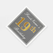 Serviette En Papier Elégant Grey, Faux Gold 19e anniversaire; Nom pers (Coin)