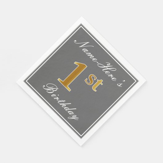 Serviette En Papier Elegant Grey, Faux Gold 1er Anniversaire + Nom per (Coin)