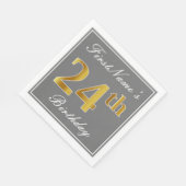 Serviette En Papier Elégant Grey, Faux Gold 24e anniversaire; Nom pers (Coin)