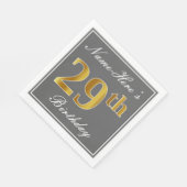 Serviette En Papier Elégant Grey, Faux Gold 29e anniversaire; Nom pers (Coin)
