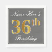Serviette En Papier Elégant Grey, Faux Gold 36e anniversaire; Nom pers (Devant)