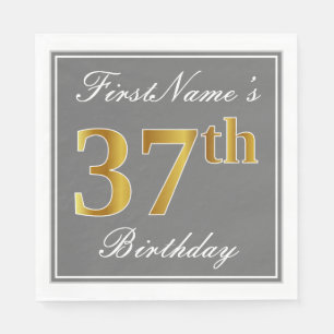 Serviette En Papier Elégant Grey, Faux Gold 37e anniversaire; Nom pers