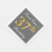 Serviette En Papier Elégant Grey, Faux Gold 37e anniversaire; Nom pers (Coin)