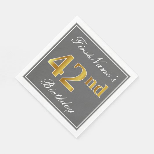Serviette En Papier Elégant Grey, Faux Gold 42e anniversaire; Nom pers (Coin)
