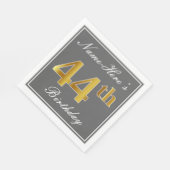 Serviette En Papier Elégant Grey, Faux Gold 44e anniversaire; Nom pers (Coin)