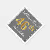 Serviette En Papier Elégant Grey, Faux Gold 46e anniversaire; Nom pers (Coin)