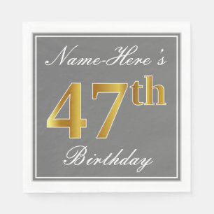 Serviette En Papier Elégant Grey, Faux Gold 47e anniversaire; Nom pers
