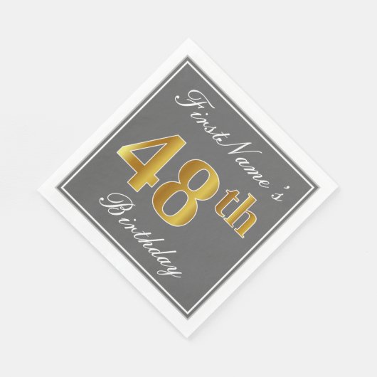 Serviette En Papier Elégant Grey, Faux Gold 48e anniversaire; Nom pers (Coin)