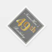 Serviette En Papier Elégant Grey, Faux Gold 49e anniversaire; Nom pers (Coin)