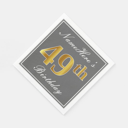 Serviette En Papier Elégant Grey, Faux Gold 49e anniversaire; Nom pers (Coin)