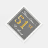 Serviette En Papier Elégant Grey, Faux Gold 51e anniversaire; Nom pers (Coin)