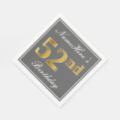 Serviette En Papier Elégant Grey, Faux Gold 52e anniversaire; Nom pers (Coin)
