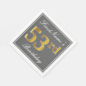 Serviette En Papier Elégant Grey, Faux Gold 53e anniversaire; Nom pers (Coin)