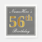 Serviette En Papier Elégant Grey, Faux Gold 56e anniversaire; Nom pers (Devant)