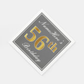 Serviette En Papier Elégant Grey, Faux Gold 56e anniversaire; Nom pers (Coin)
