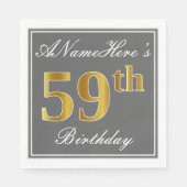 Serviette En Papier Elégant Grey, Faux Gold 59e anniversaire; Nom pers (Devant)