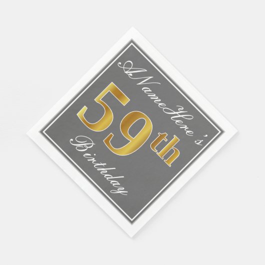 Serviette En Papier Elégant Grey, Faux Gold 59e anniversaire; Nom pers (Coin)