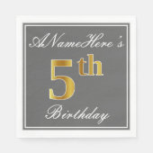 Serviette En Papier Elegant Grey, Faux Gold 5e anniversaire + Nom pers (Devant)