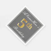 Serviette En Papier Elegant Grey, Faux Gold 5e anniversaire + Nom pers (Coin)