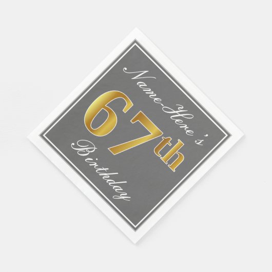 Serviette En Papier Elégant Grey, Faux Gold 67e anniversaire; Nom pers (Coin)